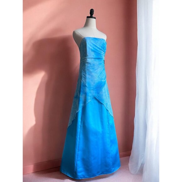 Vintage 90s Strapless Prom Gown | Y2KSky Blue Glitter Mesh dress | Size M - Picture 1 of 10